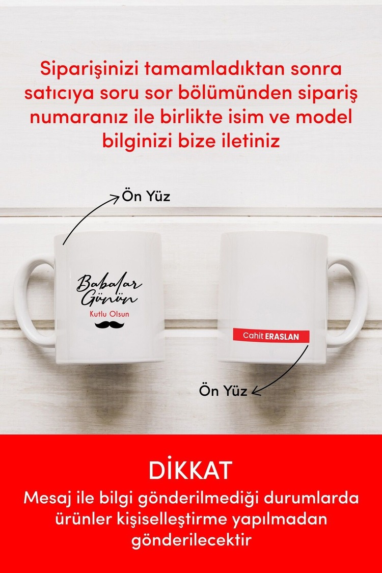 Babalar Günü Porselen Kupa , Kişiselleştirilebilir İsme Özel Kulplu Kupa, Mug Bardak