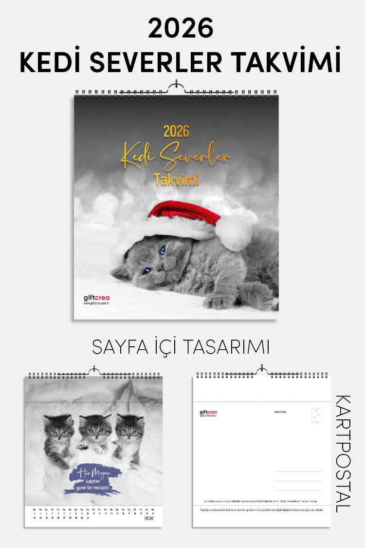 2025 Yeni Yıl Kedi Severler Takvimi - Masa ve Duvar Tipi, Hayvan Sever Takvimi