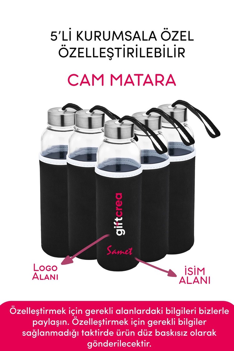 Kurumsala Özel Kılıflı Cam Matara ,Özelleştirilebilir Kılıflı Cam Matara 470 ML Borosilikat