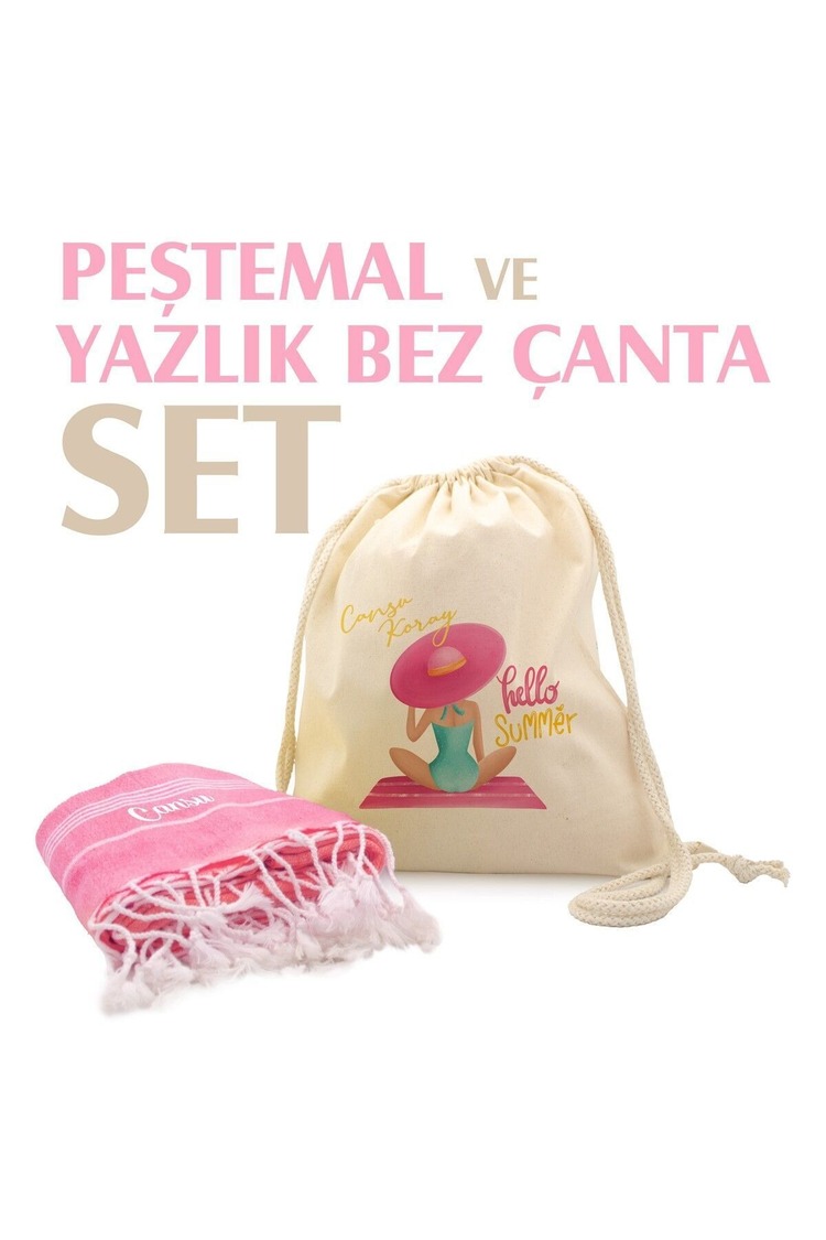 Kişiye Özel Pamuk Peştamal ve Yaza Özel Çanta Seti , Özelleştirilebilir Yazlık Çanta Seti