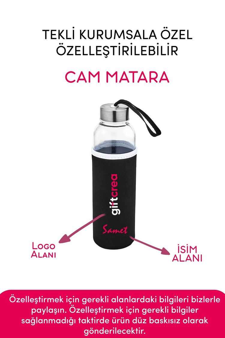 Kurumsala Özel Kılıflı Cam Matara ,Özelleştirilebilir Kılıflı Cam Matara 470 ML Borosilikat