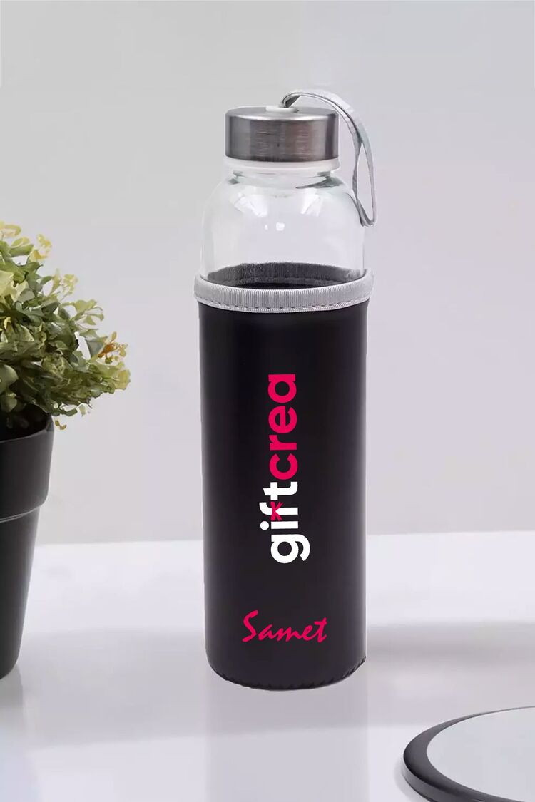 Kurumsala Özel Kılıflı Cam Matara ,Özelleştirilebilir Kılıflı Cam Matara 470 ML Borosilikat