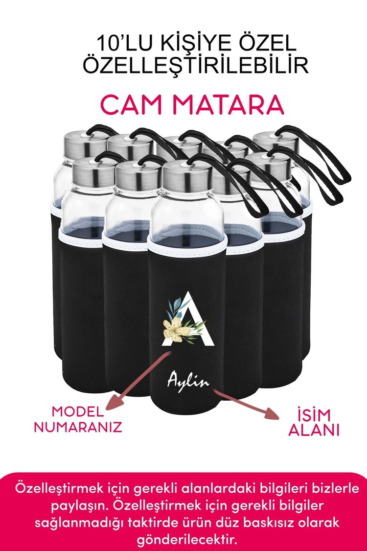 Kişiye Özel Kılıflı Cam Matara , Özelleştirilebilir Kılıflı Cam Matara 470 ML Borosilikat