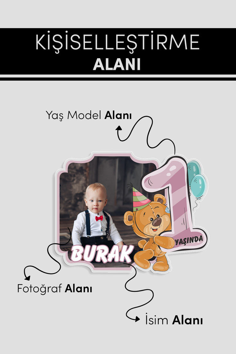 Kişiselleştirilebilir Doğum Gününe Özel Şeffaf Pleksi Magnet – Sevimli Ayıcık Model