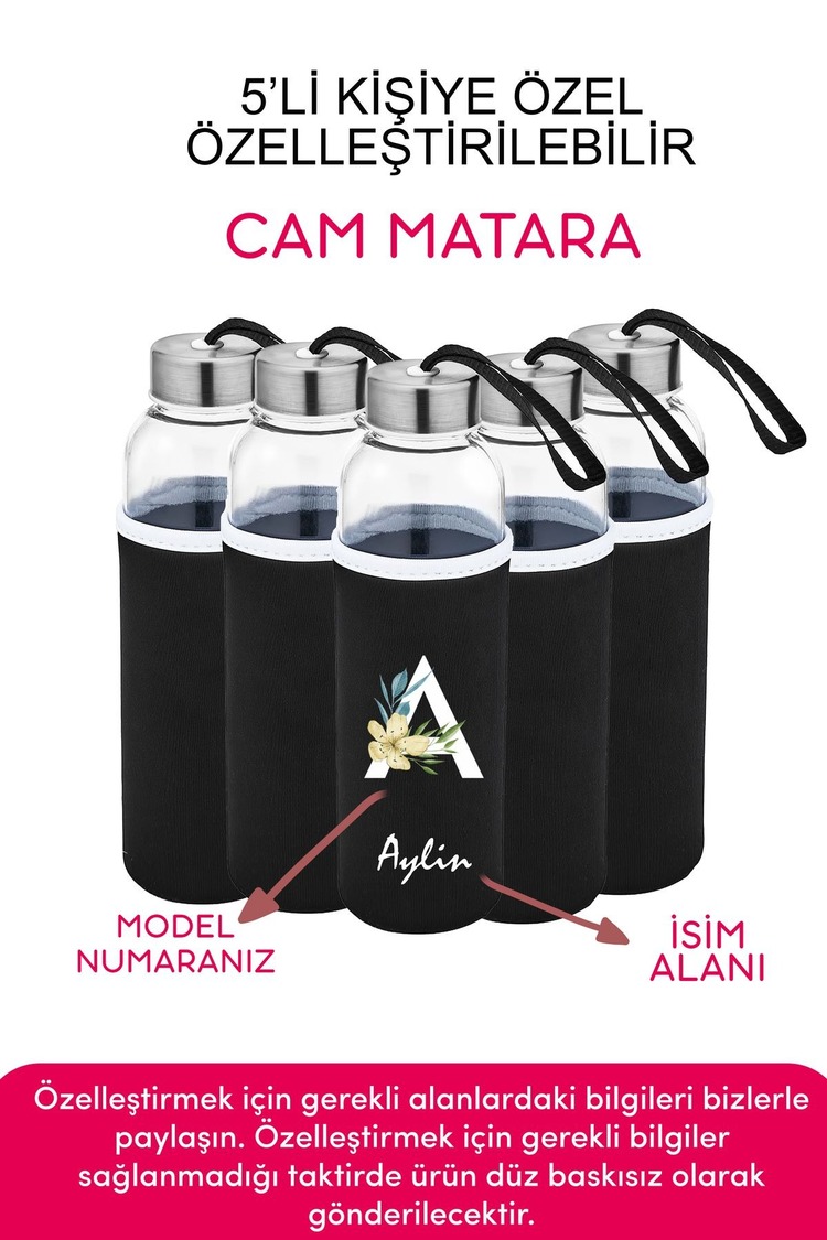 Kişiye Özel Kılıflı Cam Matara , Özelleştirilebilir Kılıflı Cam Matara 470 ML Borosilikat