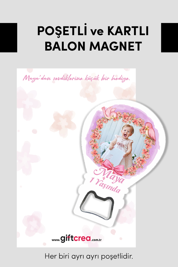 Kişiye Özel Fotoğraflı ve Açacaklı Balon Magnet – Yeni Doğan ,6 Ay,1yaş Bebek Hediyesi