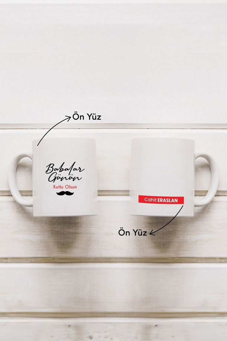 Babalar Günü Porselen Kupa , Kişiselleştirilebilir İsme Özel Kulplu Kupa, Mug Bardak