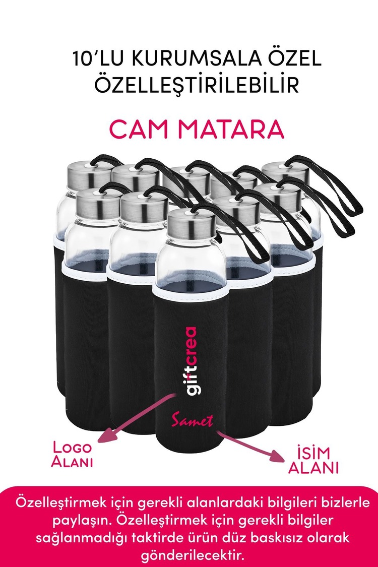Kurumsala Özel Kılıflı Cam Matara ,Özelleştirilebilir Kılıflı Cam Matara 470 ML Borosilikat