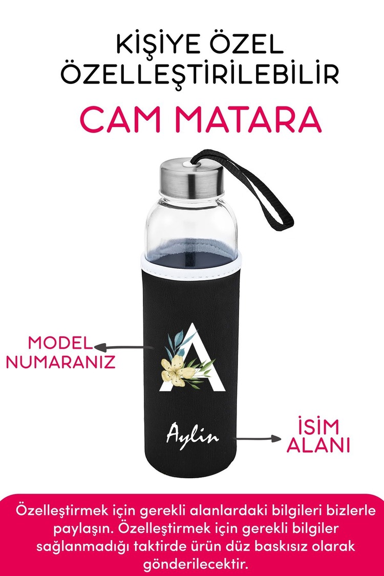 Kişiye Özel Kılıflı Cam Matara , Özelleştirilebilir Kılıflı Cam Matara 470 ML Borosilikat