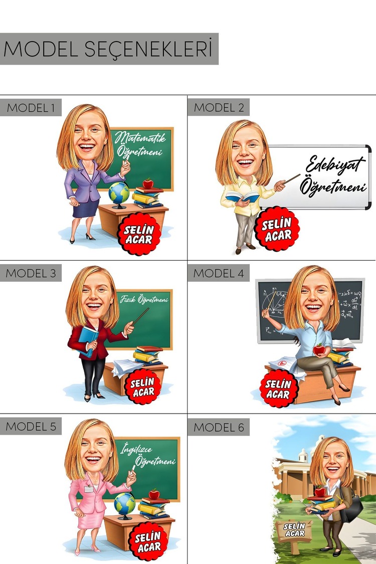 Öğretmenler Günü’ne Özel Karikatür Pleksi Seti - Özelleştirilebilir Dekoratif Pleksi