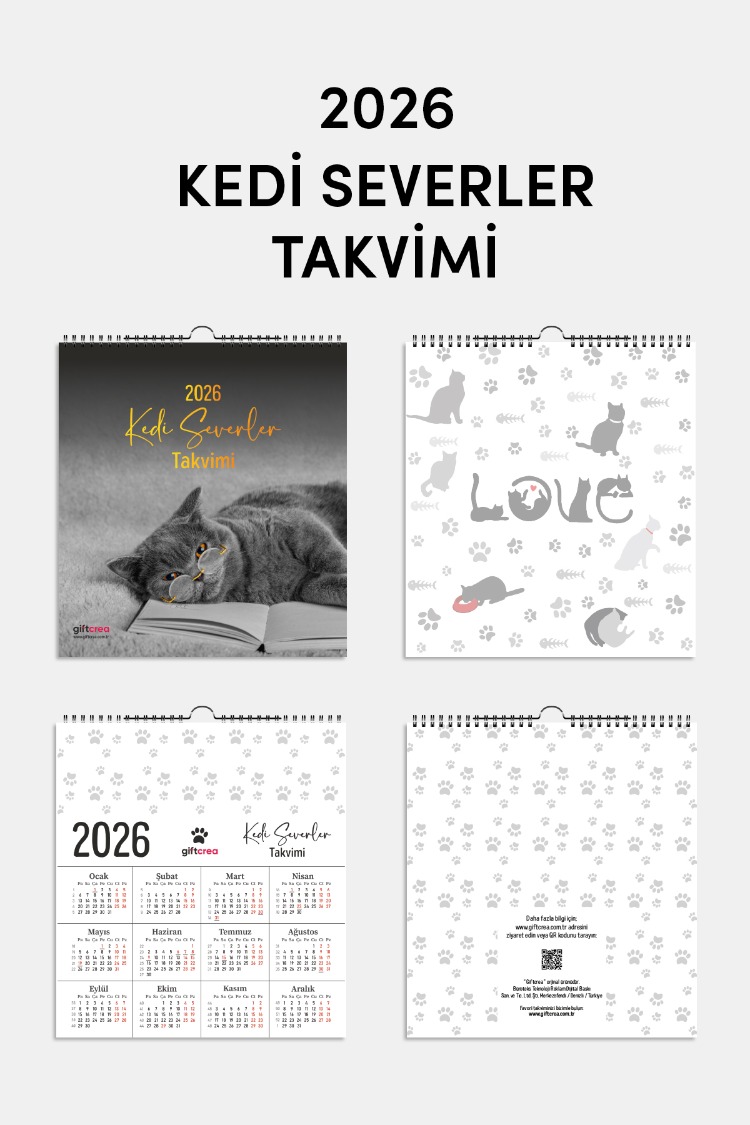 2025 Yeni Yıl Kedi Severler Takvimi - Masa ve Duvar Tipi, Hayvan Sever Takvimi