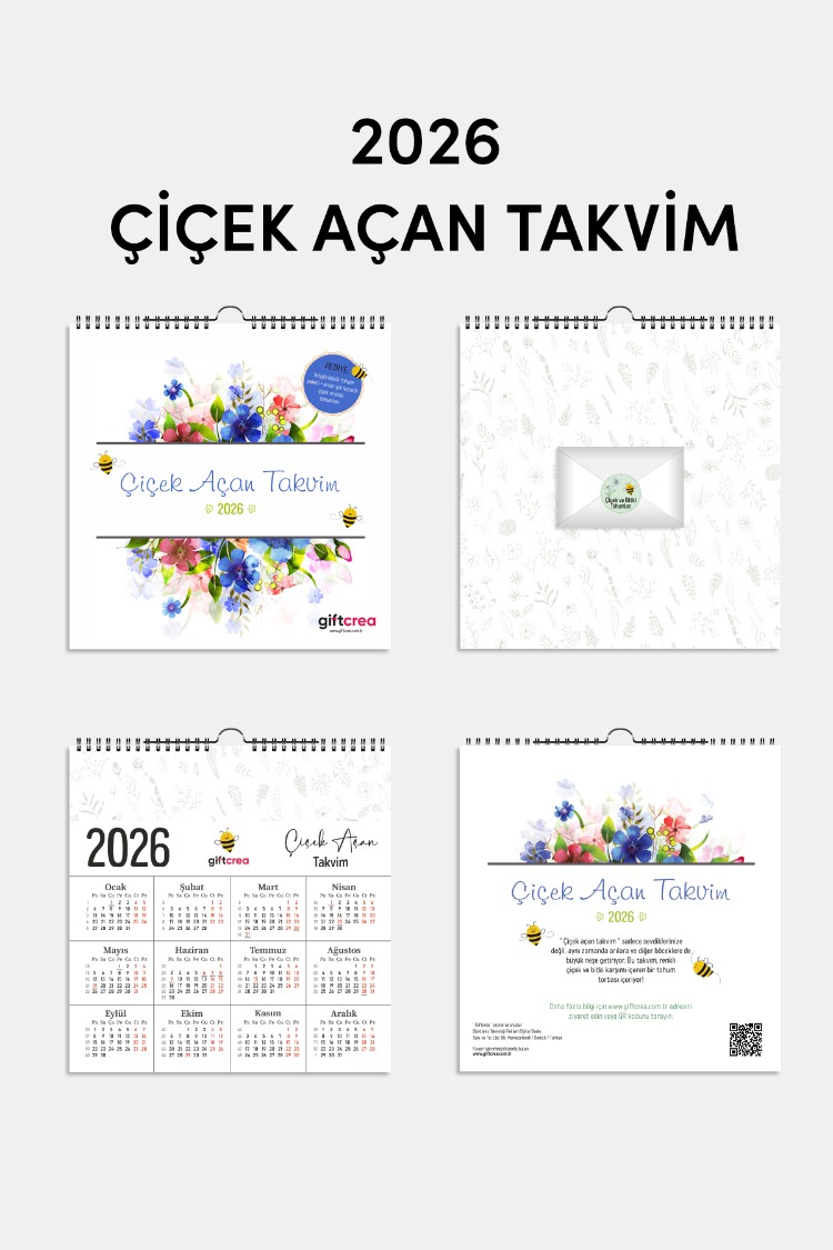 2025 Yeni Yıl Takvimi Çiçek Açan Takvim - Masa ve Duvar Tipi, Tohum Zarfı Hediyeli