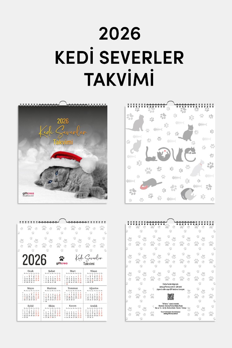 2025 Yeni Yıl Kedi Severler Takvimi - Masa ve Duvar Tipi, Hayvan Sever Takvimi