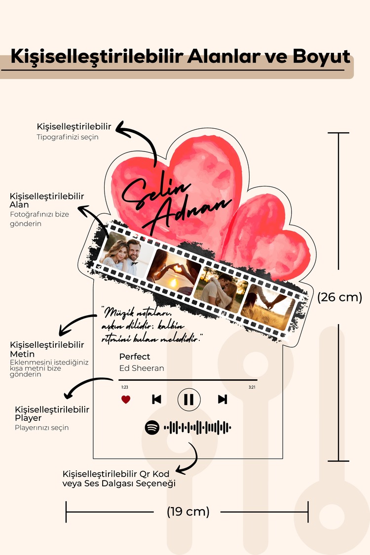 Kişiye Özel Fotoğraf Albümlü Pleksi Seti Müzikli Baskılı Spotify,Sevgililer Gününe Özel