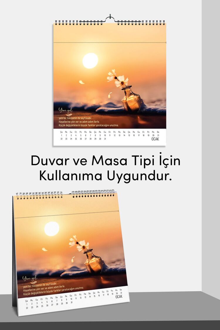 Yeni Yıl Hediye Takvimi - Mottolu, ve Kartpostallı Duvar ve Masa Tipi Seçenekli Takvim