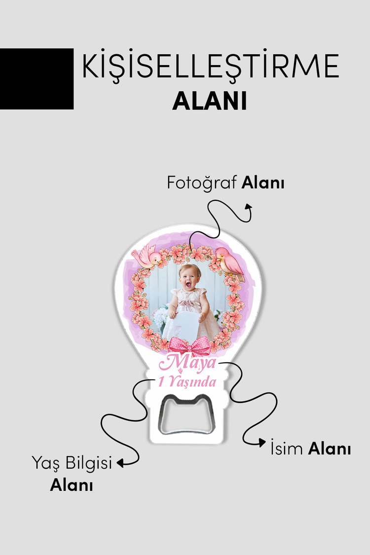 Kişiye Özel Fotoğraflı ve Açacaklı Balon Magnet – Yeni Doğan ,6 Ay,1yaş Bebek Hediyesi