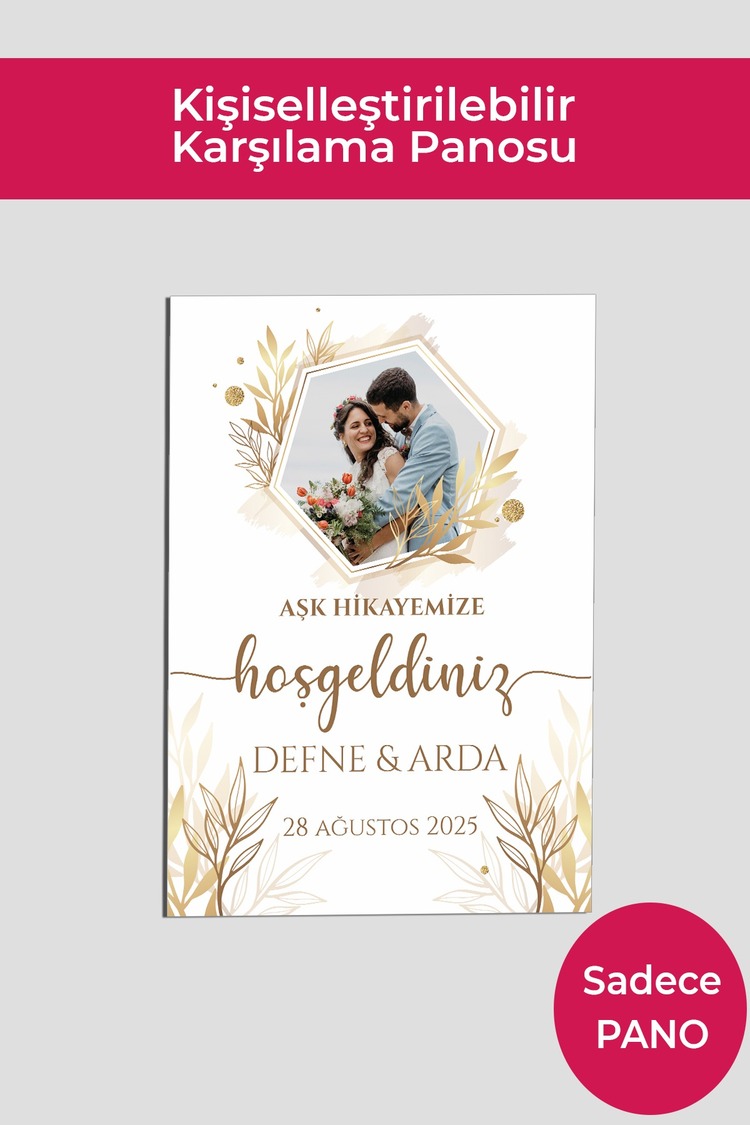 Kişiye Özel Düğün Karşılama Panosu 50x70 cm Dekota Pano | Model ve Stand Seçenekli