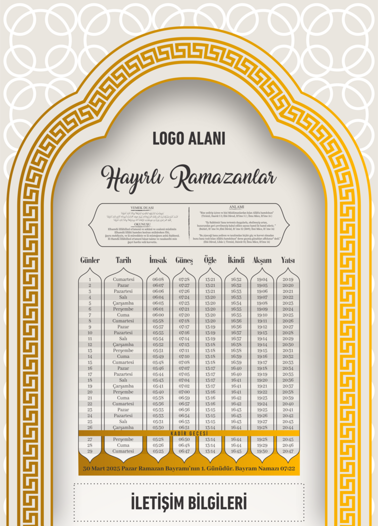 Ramazan İmsakiyesi 2025, Özelleştirilebilir Kurumsal İmsakiye - Dijital Baskılı İmsakiye