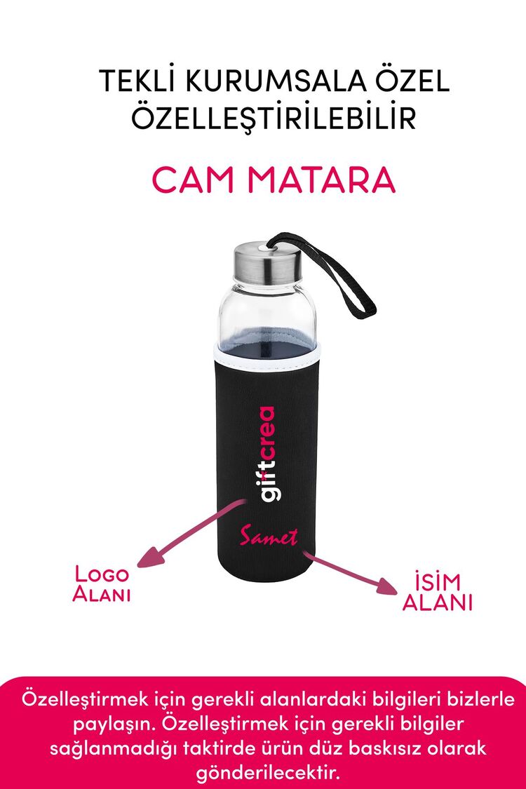 Kurumsala Özel Kılıflı Cam Matara ,Özelleştirilebilir Kılıflı Cam Matara 470 ML Borosilikat