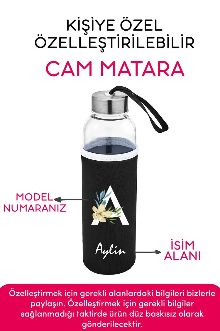 Kişiye Özel Kılıflı Cam Matara , Özelleştirilebilir Kılıflı Cam Matara 470 ML Borosilikat