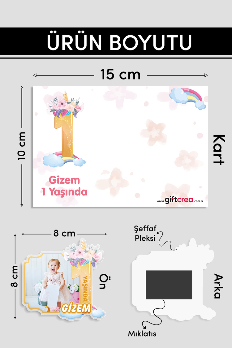 Kişiye Özel Şeffaf Pleksi Magnet – Unicorn Temalı Doğum Günü Hatırası Magnet