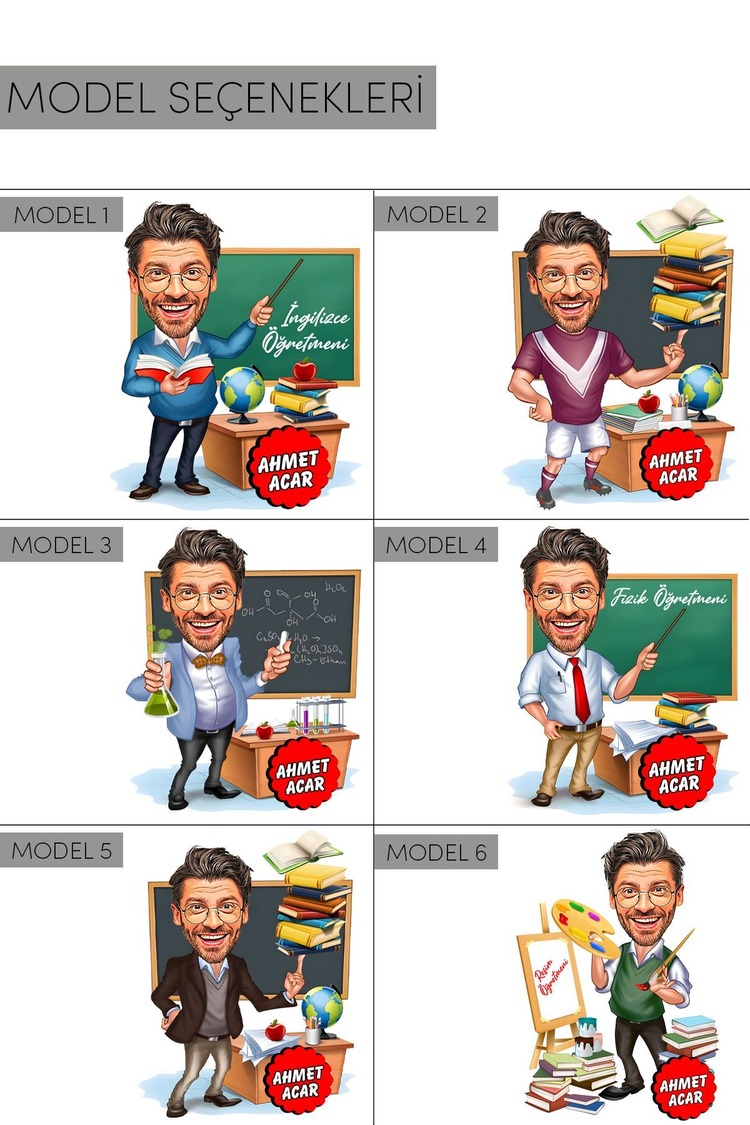 Öğretmenler Günü’ne Özel Karikatür Pleksi Seti - Özelleştirilebilir Dekoratif Pleksi