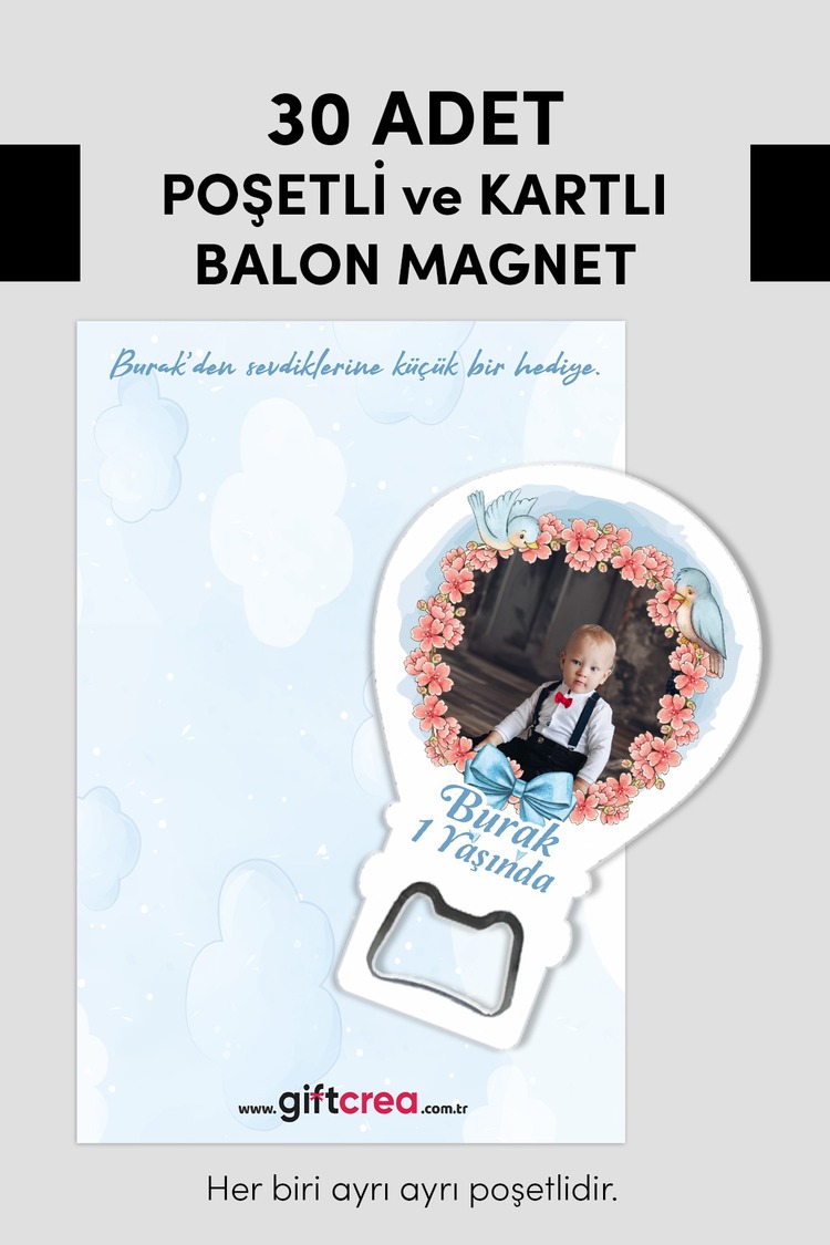 Kişiye Özel Fotoğraflı ve Açacaklı Balon Magnet – Yeni Doğan ,6 Ay,1yaş Bebek Hediyesi