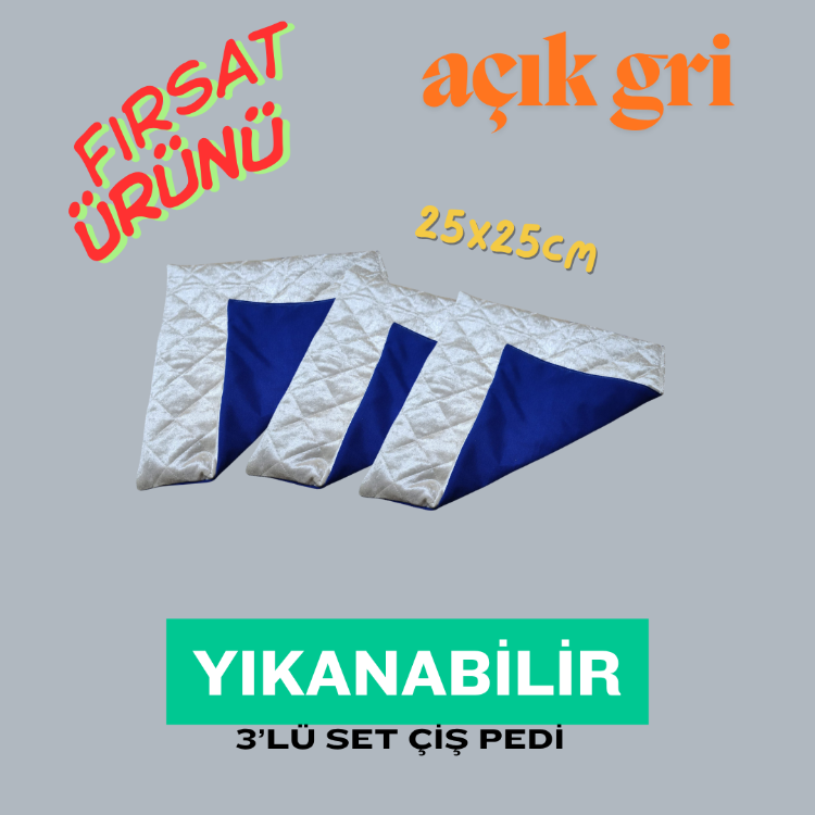 3'lü Set (25*25cm) Çiş Pedi ( 3 adet Açık Gri Çiş Pedi ) 