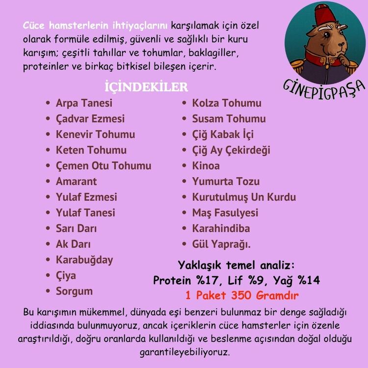 Cüce Hamster Karışım Yemi (Ginepig Paşa Özel Formülü)