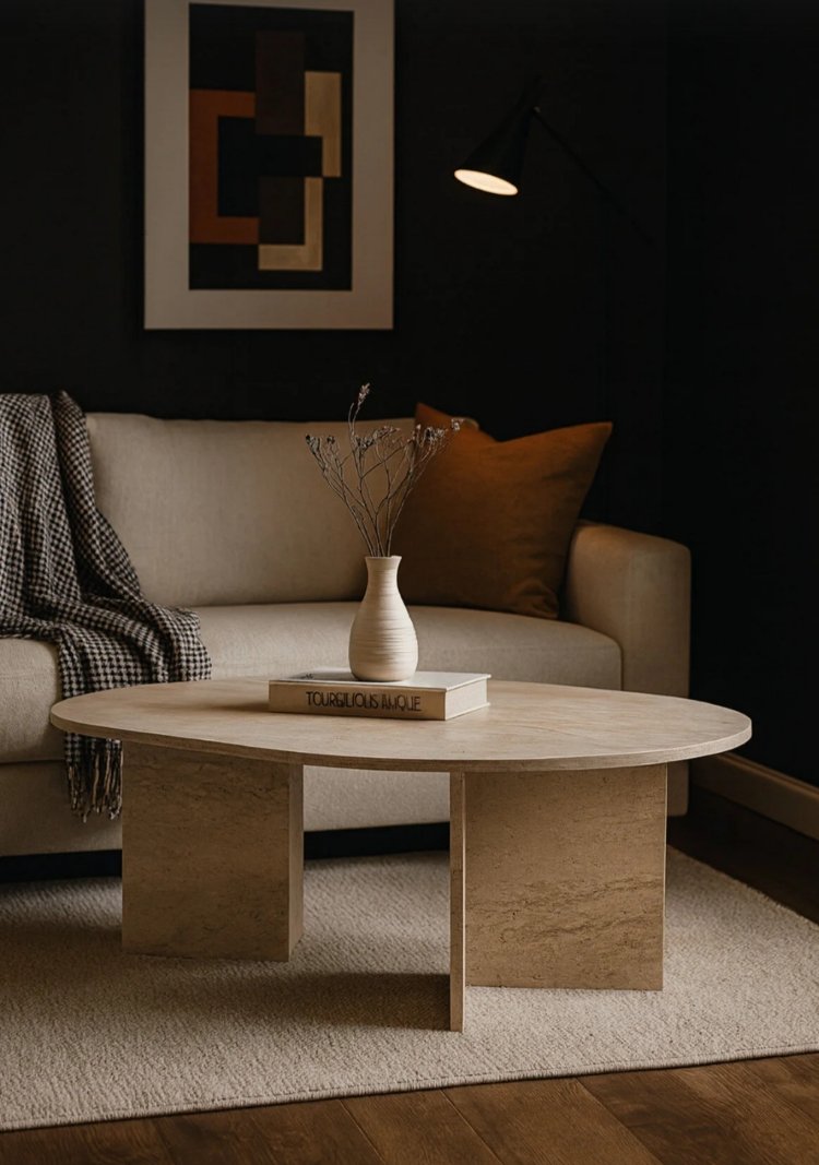 Orta sehpa Traverten oval sabit oscar model 80x130 cm