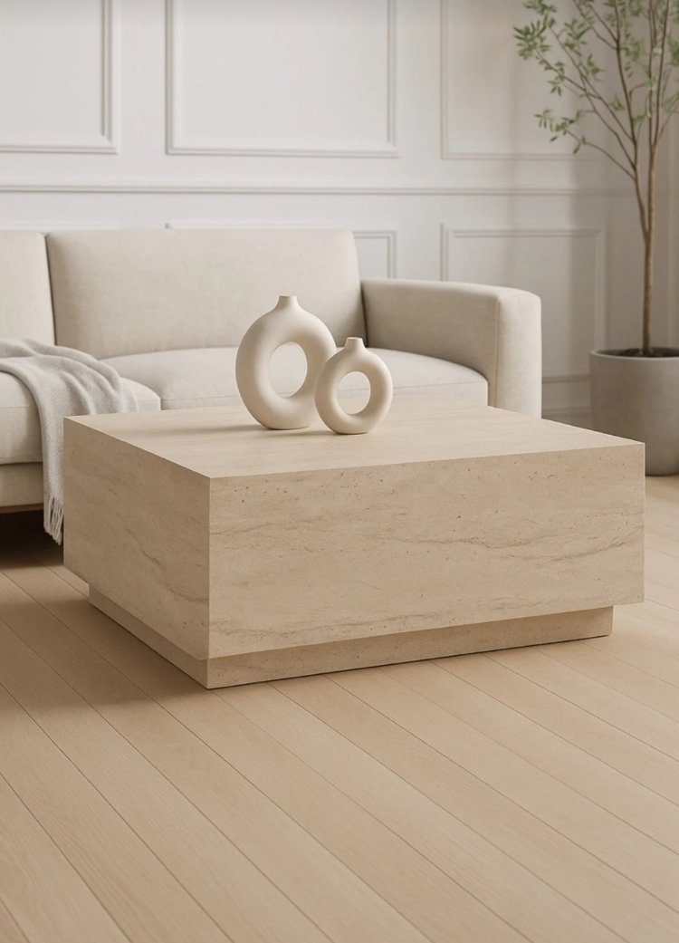 Traverten Orta Sehpa Sabit Lizbon Model 90X90