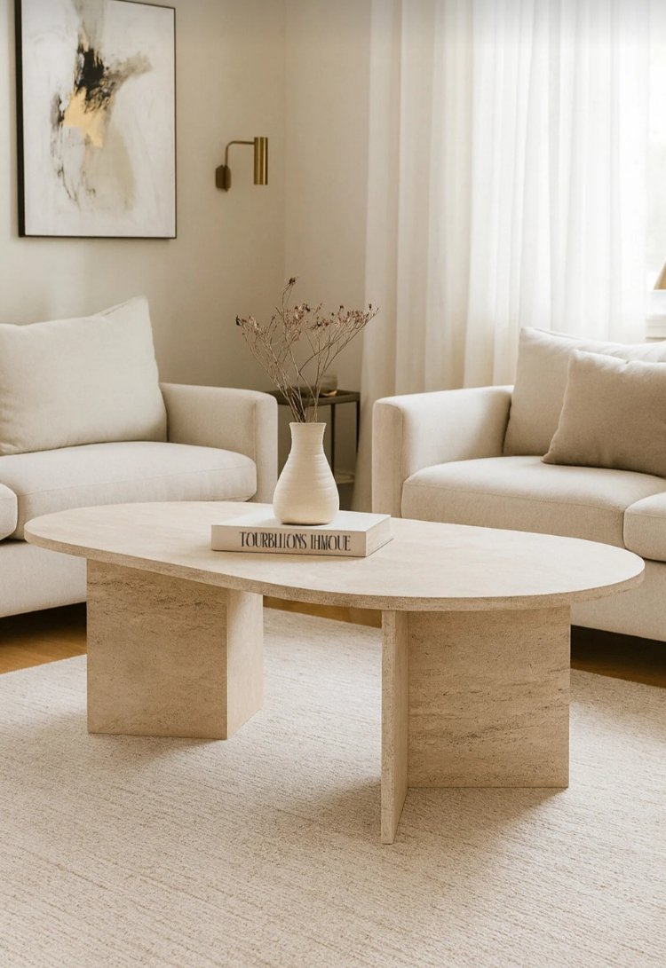 Orta sehpa Traverten oval sabit oscar model 80x130 cm