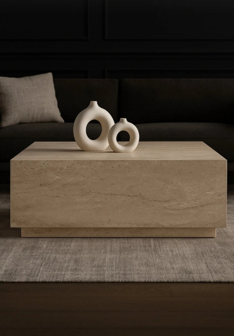 Traverten Orta Sehpa Sabit Lizbon Model 90X90
