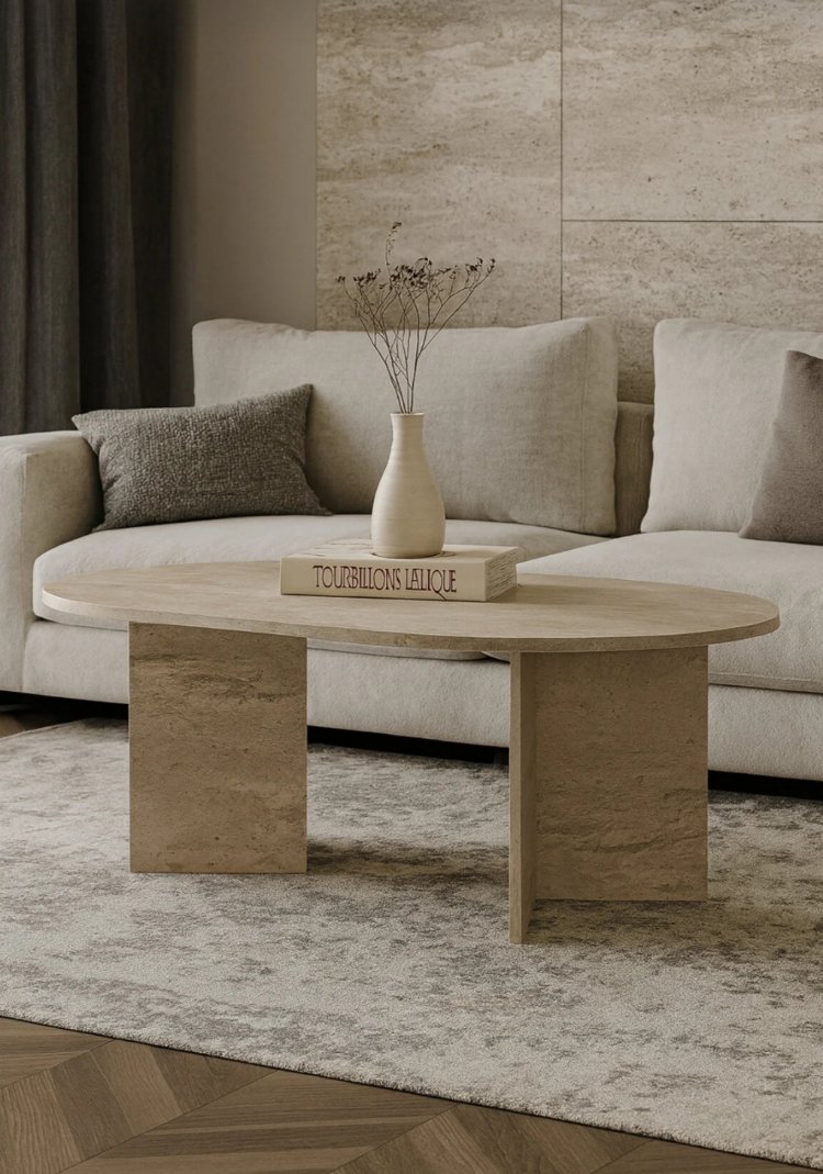 Orta sehpa Traverten oval sabit oscar model 80x130 cm