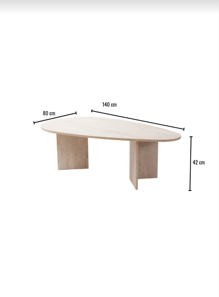Traverten orta sehpa oval sabit flap model 80x140 cm