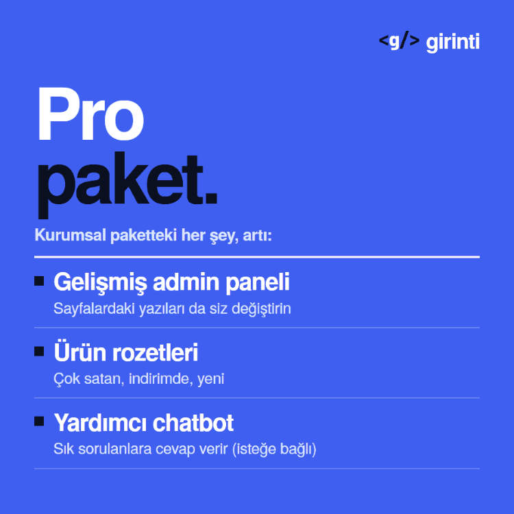 Web Sitesi — Pro Paket | Gelişmiş Admin Paneli, Rozetler ve Chatbot