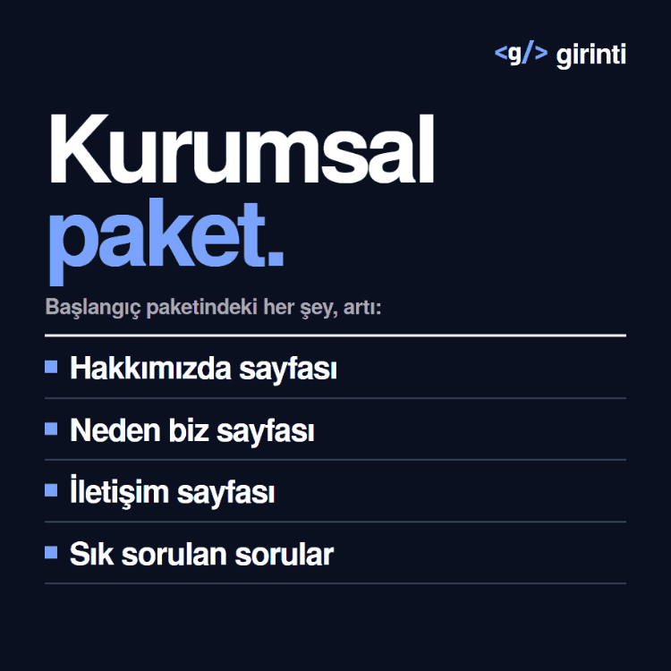 Web Sitesi — Kurumsal Paket | Hakkımızda, İletişim ve SSS Sayfaları Dahil