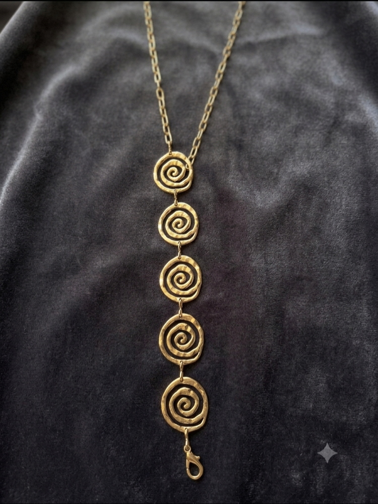 Spiral Dokulu Gold Bel Zinciri