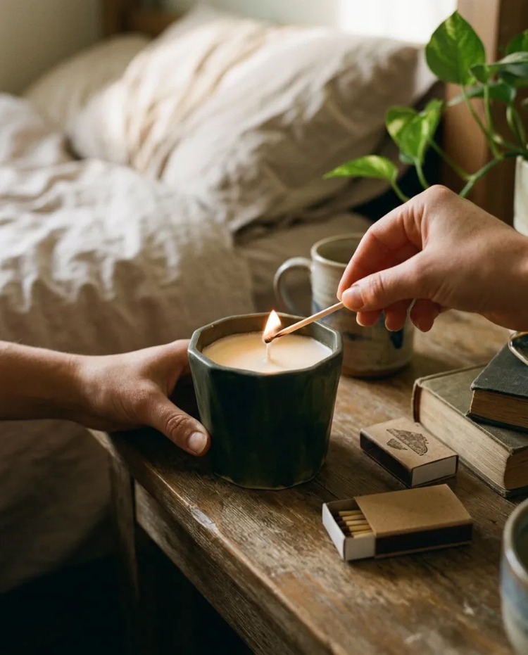 El Yapımı Seramik Soya Mum – İkili Set