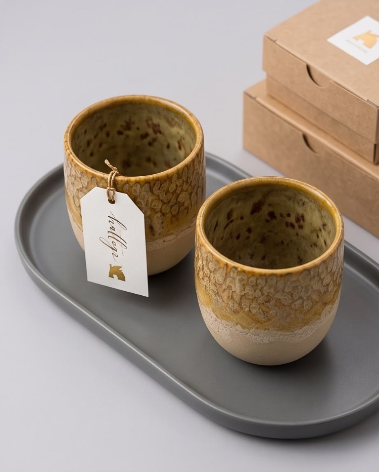 Amber Dokulu Stoneware Bardak – 2'li Set