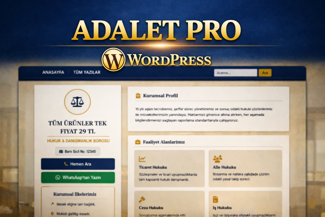 Adalet Pro: Hukuk Büroları İçin Prestijli ve Modern Kurumsal Web Teması