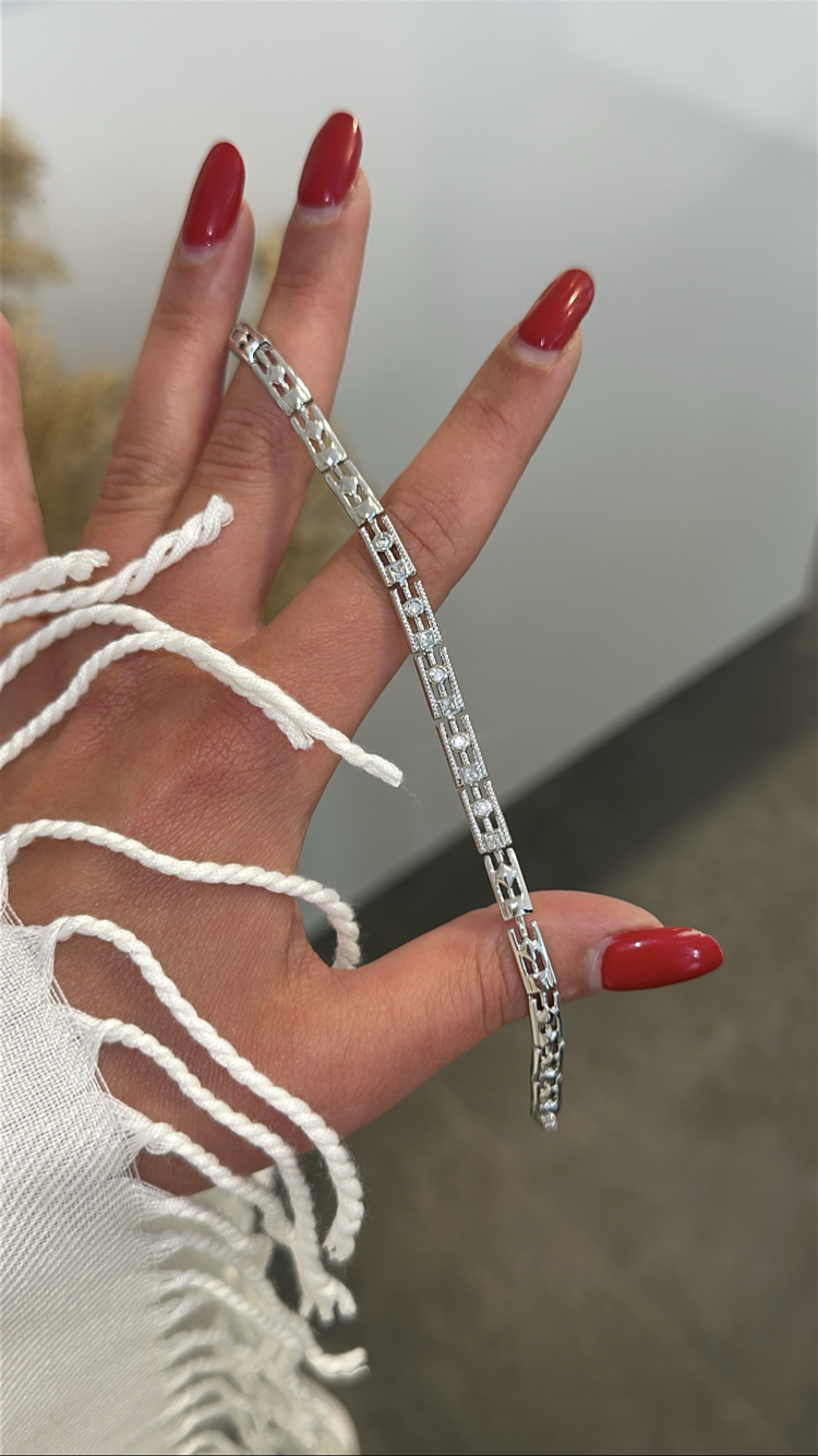 Taşlı Gümüş Bileklik 15+3cm