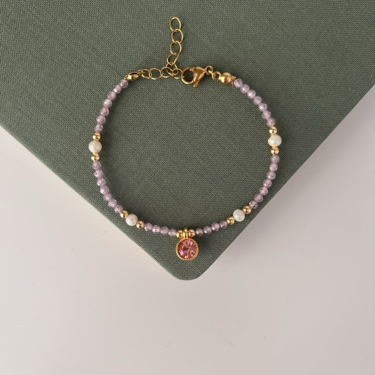 İncili Pembe Zirkon Taşlı Bileklik