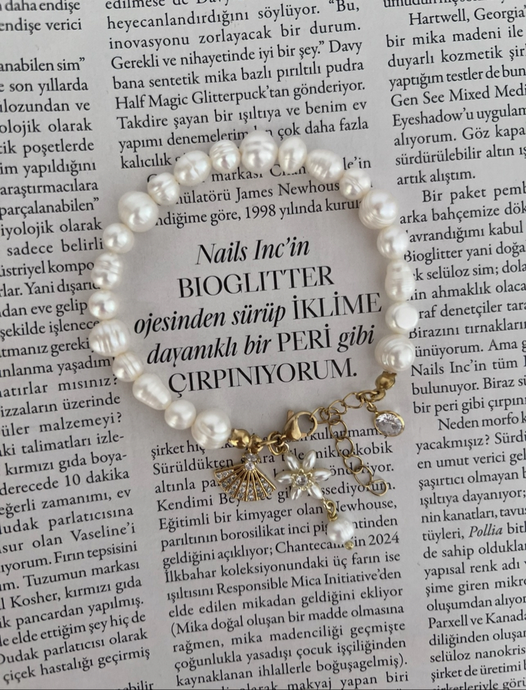 İncili Çiçek Yelpaze Karışık Boy İnci Bileklik