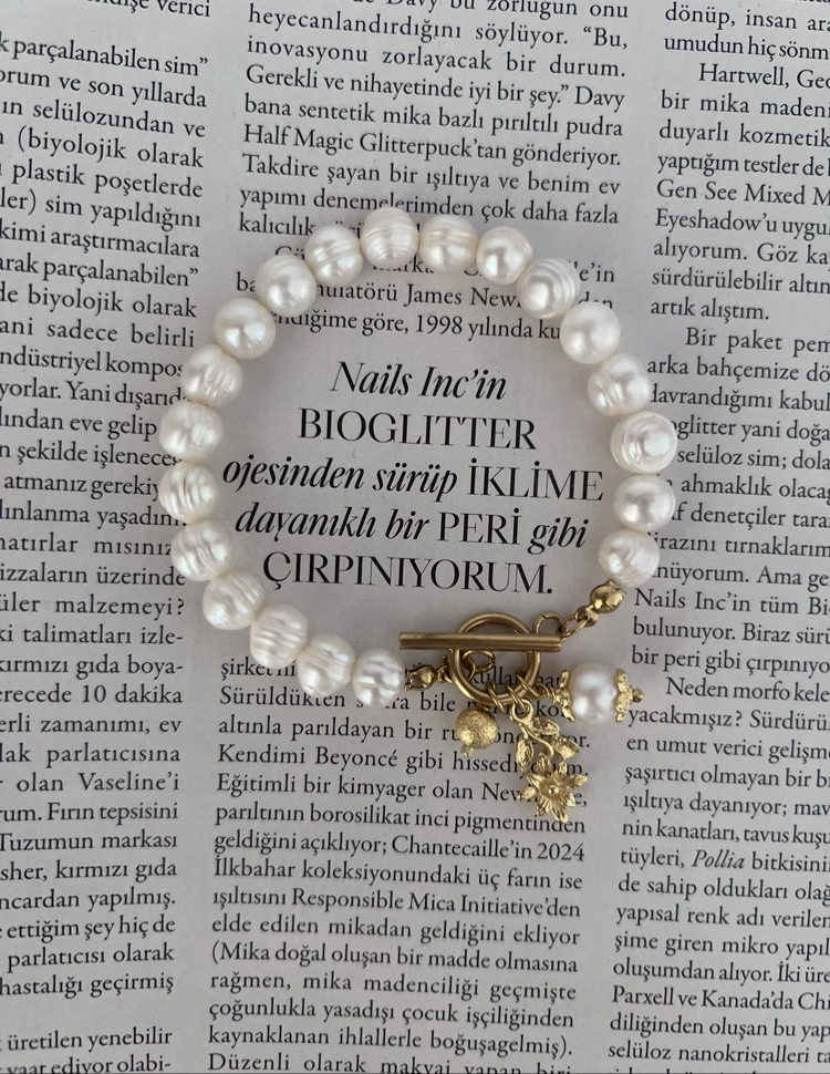 İnci Charmlı Salkım Çiçek İnci Bileklik