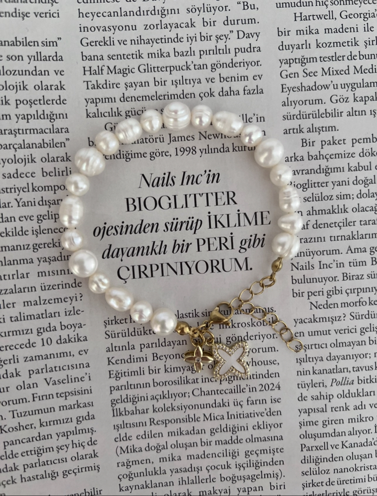 Beyaz Yonca Karışık Boy İnci Bileklik