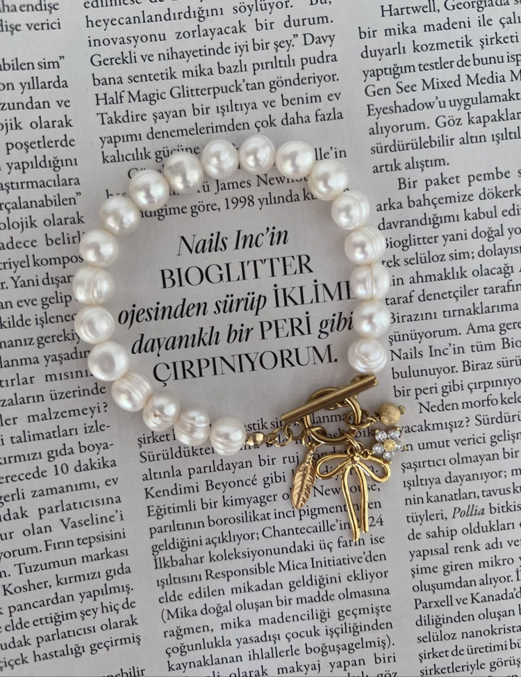 Taşlı Çiçek Fiyonk İnci Bileklik
