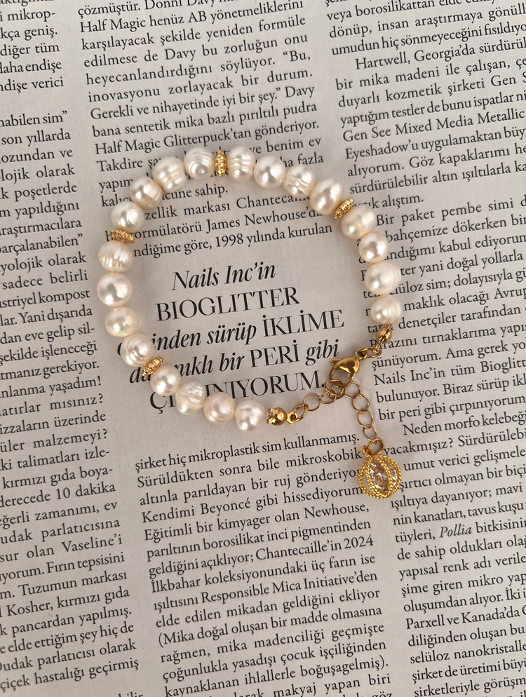 Kristal Taşlı Sallantılı İnci Bileklik