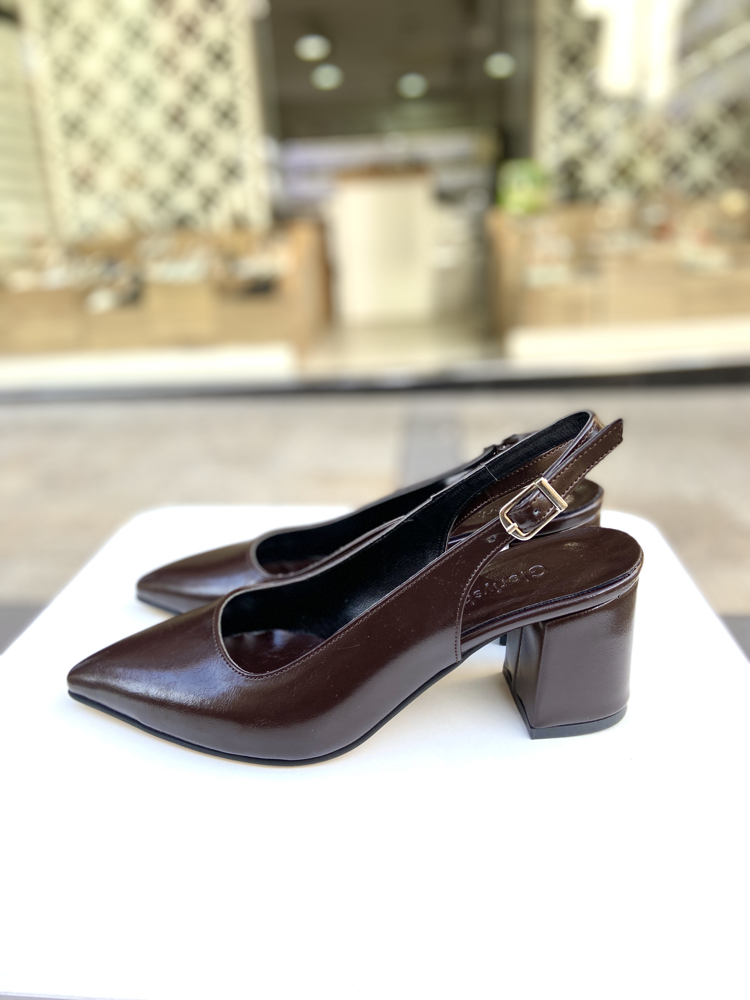 Acı kahve 6 cm kalın topuklu ayakkabı 