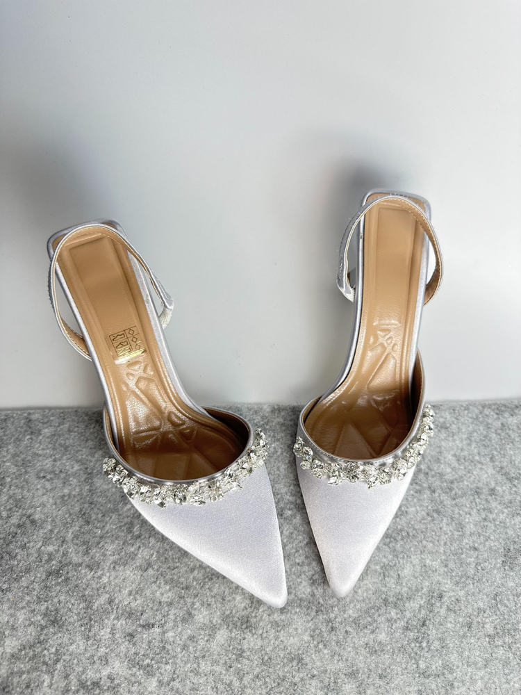 Gümüş saten 6 cm topuklu ayakkabı